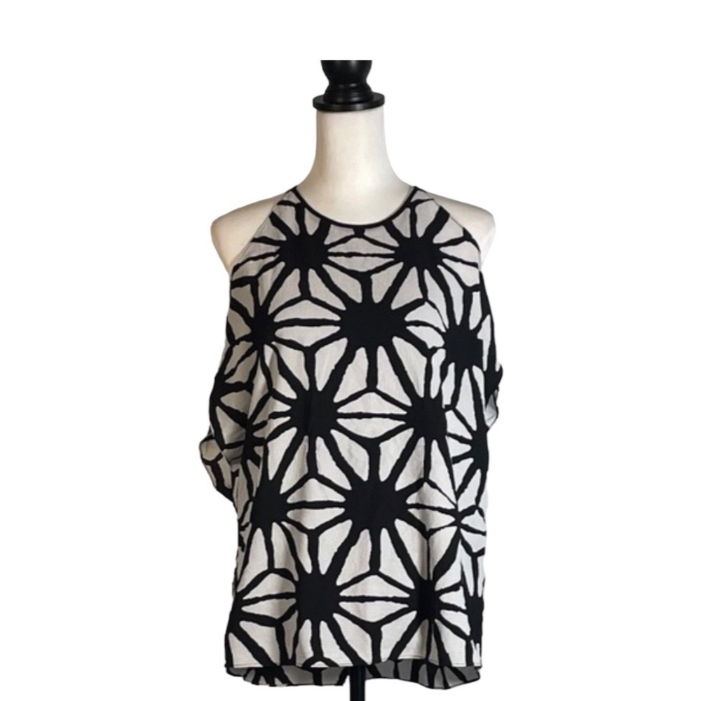 Vince Camuto Black White Floral Crewneck Cold Shoulder Tank Top XS